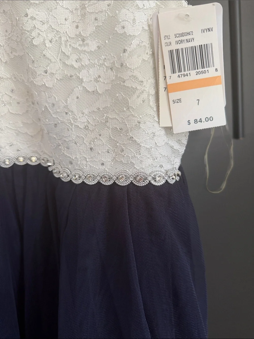 Speechless Girls White Lace Bodice Navy High-Low Chiffon Dress
